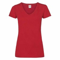 Дамска тениска с остро деколте, червена, памук 