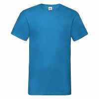 Тениска с остро деколте, лазурно синя памук 