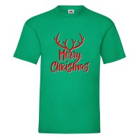 Коледна тениска с печат "Merry Christmas", зелена