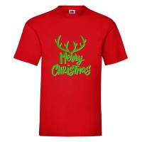 Коледна тениска с печат "Merry Christmas", червена 