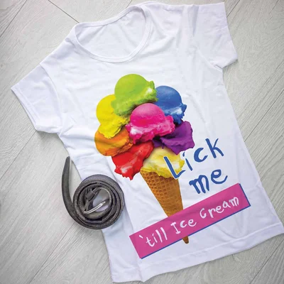 Тениска с печат "Lick me till Ice Cream" Тениска с печат "Lick me till Ice Cream"