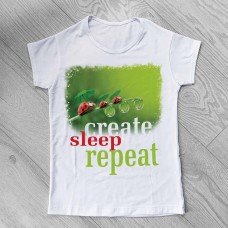 Тениска със щампа "Създавай, почивай, повтори" 